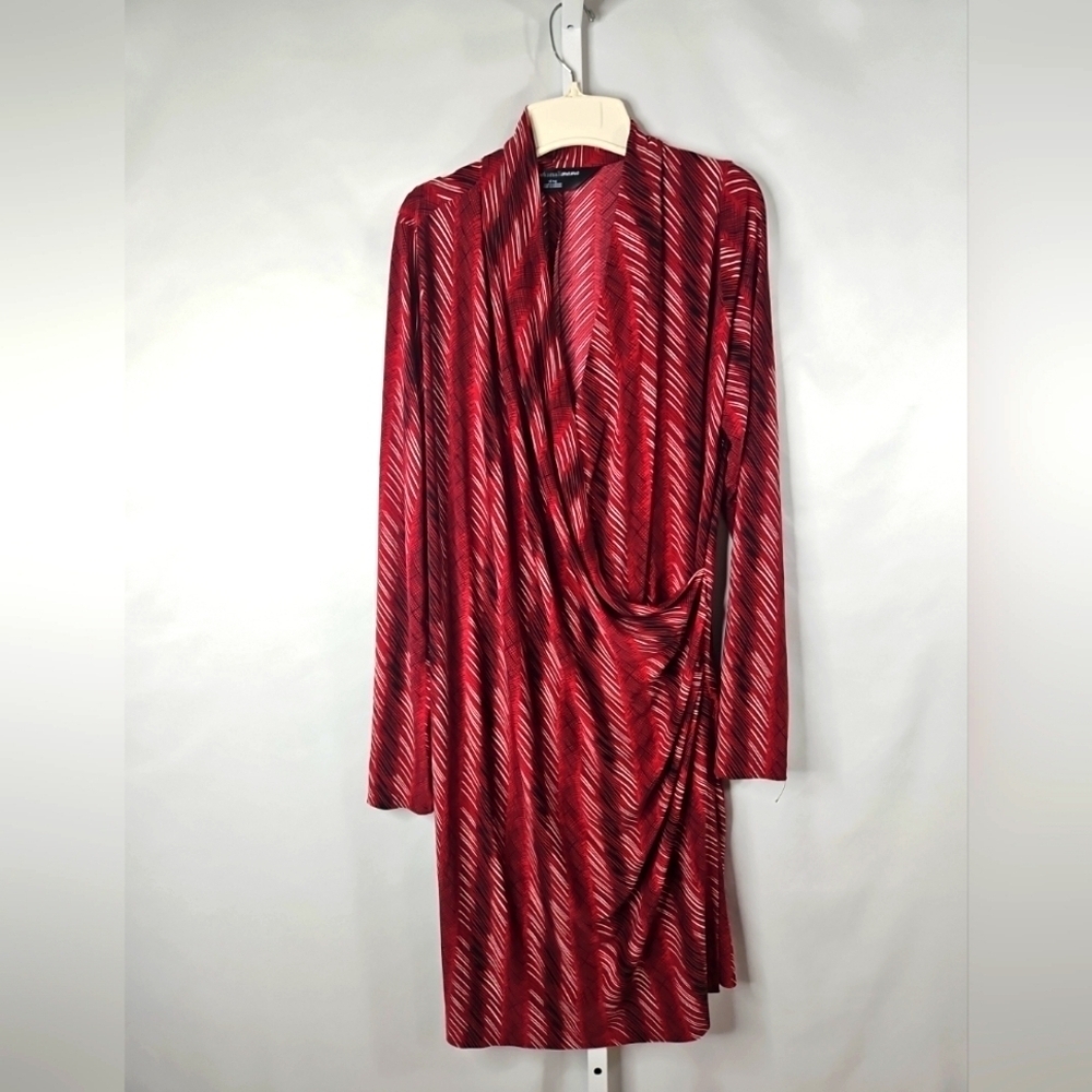 Norma Kamali Red Deep V Faux Wrap Bodycon Maternity Dress Size XL